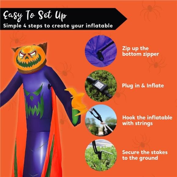 Halloween Inflatable Pumpkin Wizard – Built-in LEDs, Blow-Up Decoration - Picture 8 of 8